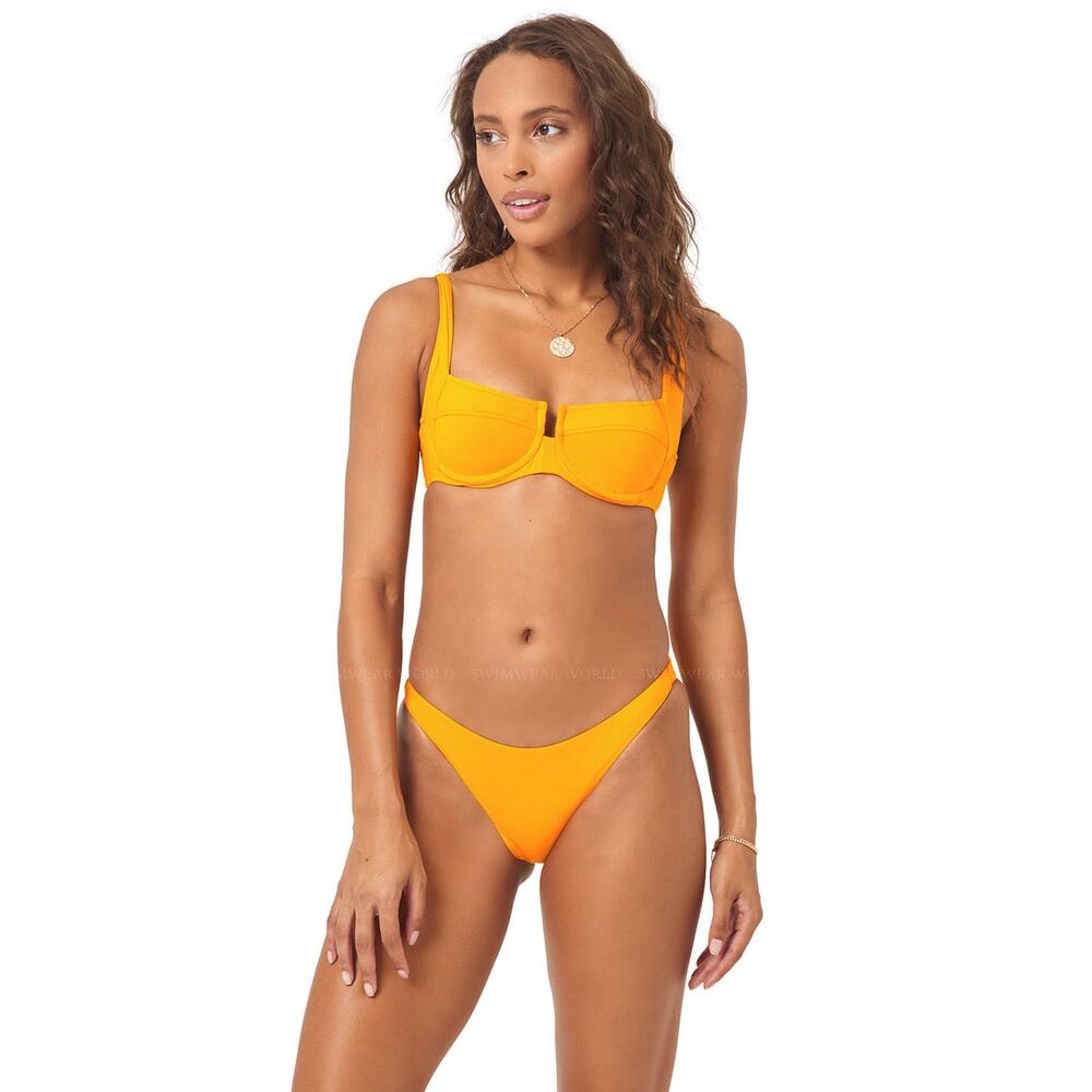 L*Space Camellia Mango Orange Balconette Underwire Bikini Swim Top Size M